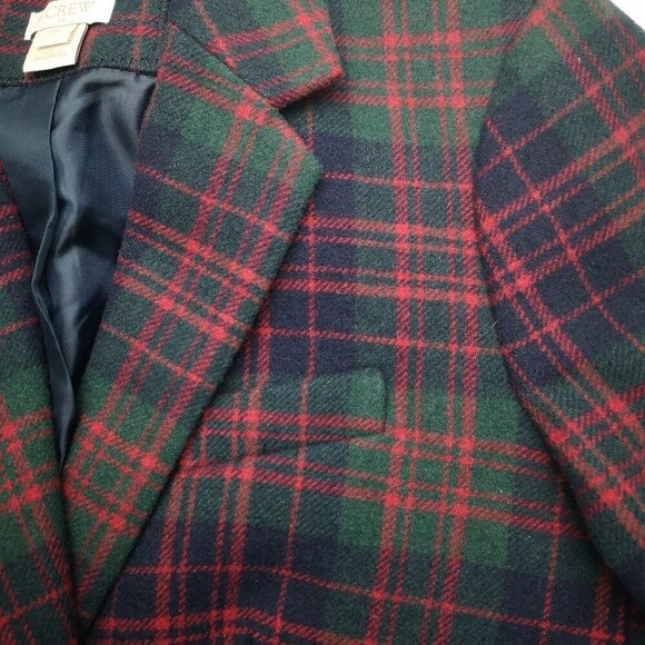 J. Crew Ladies Size 00 Navy Green Red Plaid Lined Wool Blend Blazer - Picture 12 of 12